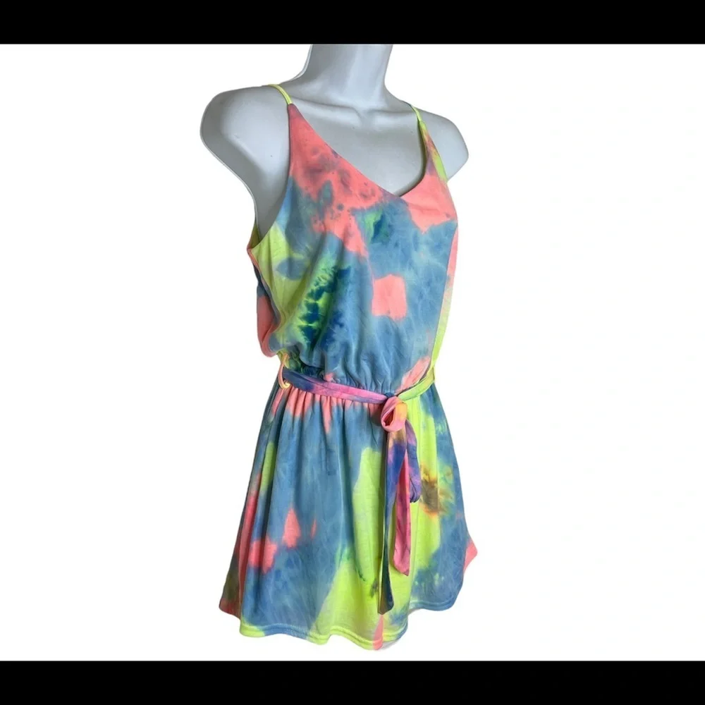 She+Sky womens size M Romper Jumpsuit shorts Boho Tie Dye sleeveless beach pink - Picture 6 of 12
